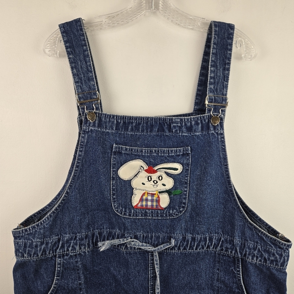 Vintage Y2K Denim Overalls Bunny Applique Cottagecore Kawaii XL - Picture 2 of 10